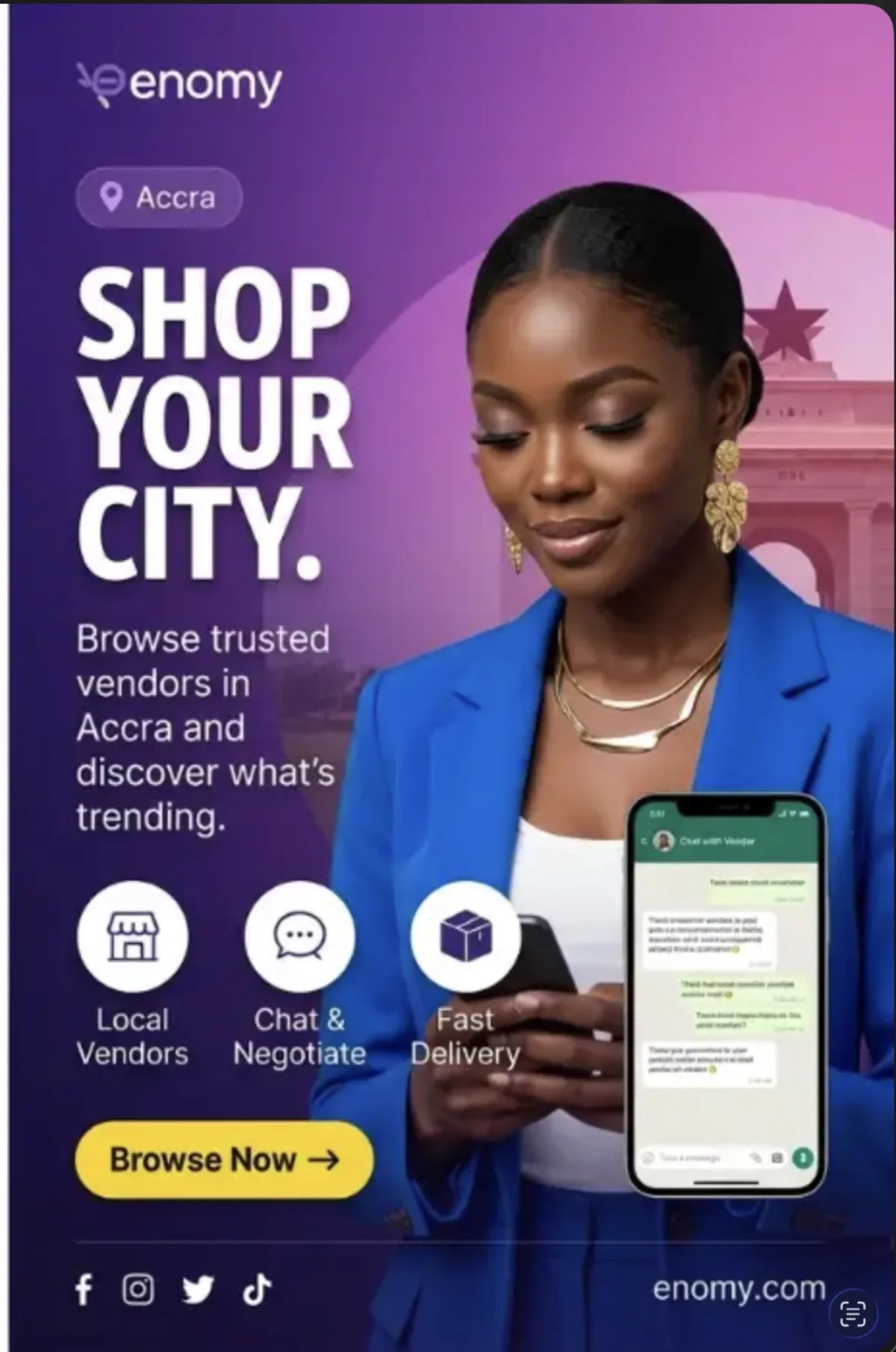 Reference campaign with local vendor chat and delivery benefit icons