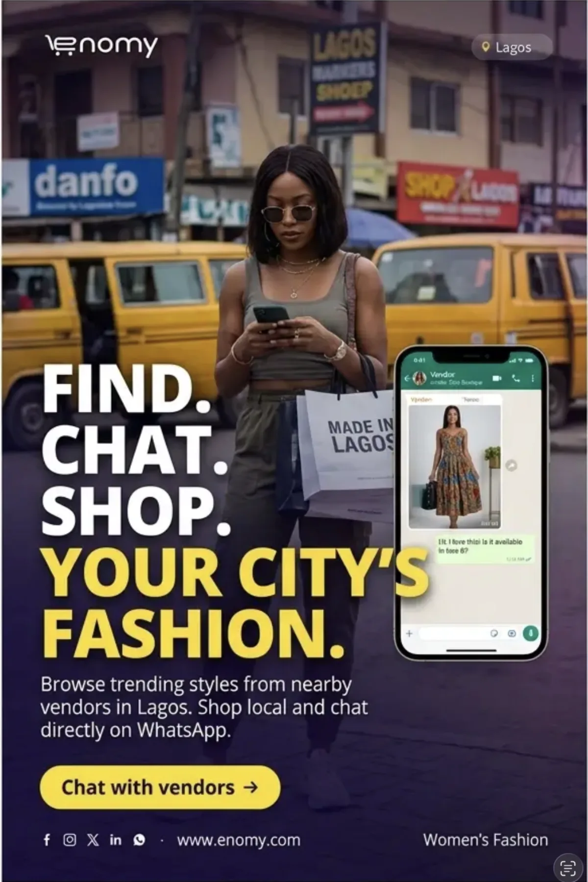 Reference Lagos street scene with phone chat overlay