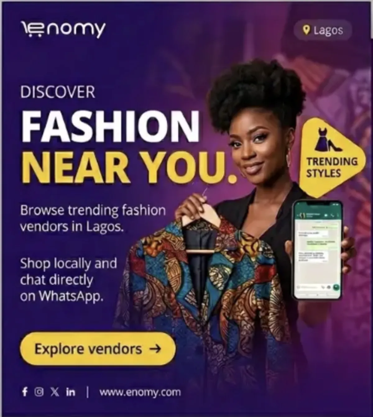 Reference shopper holding a garment and showing a phone conversation