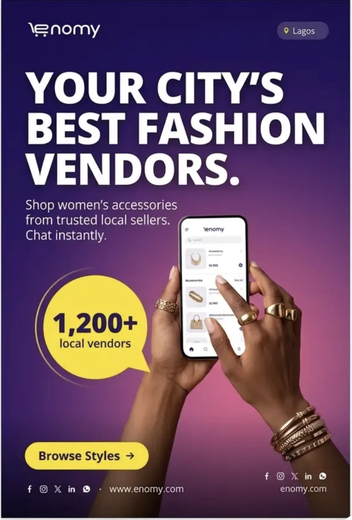 Reference hands holding a phone with marketplace interface