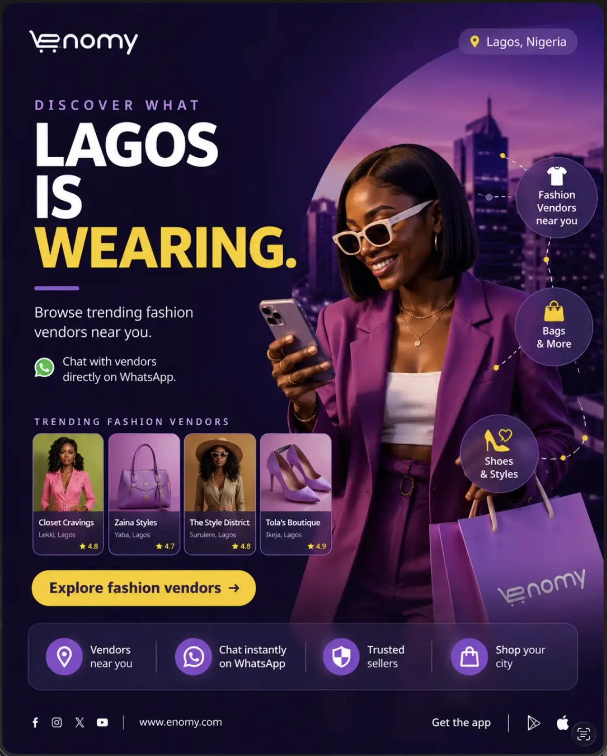 Reference Lagos fashion creative with WhatsApp message