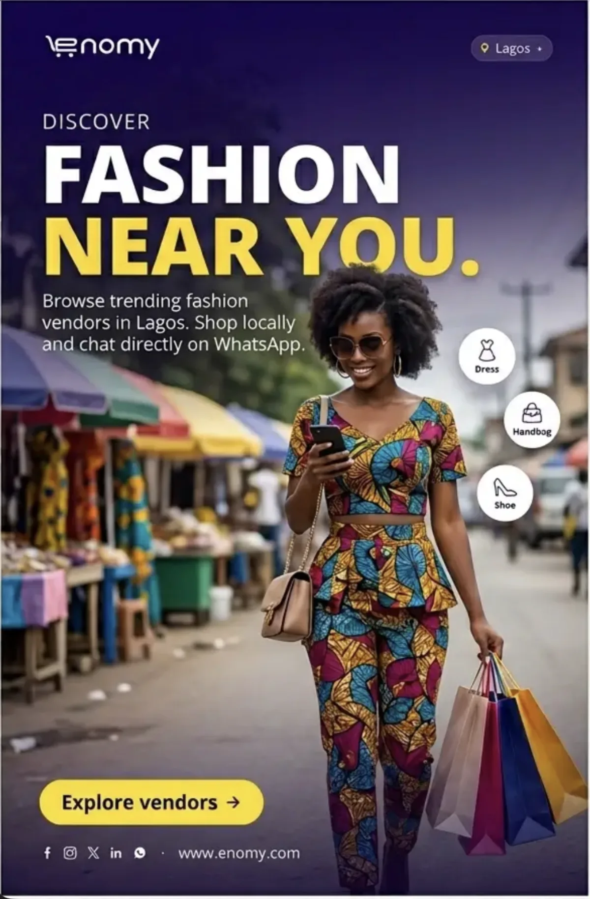 Reference shopper walking through an open market street