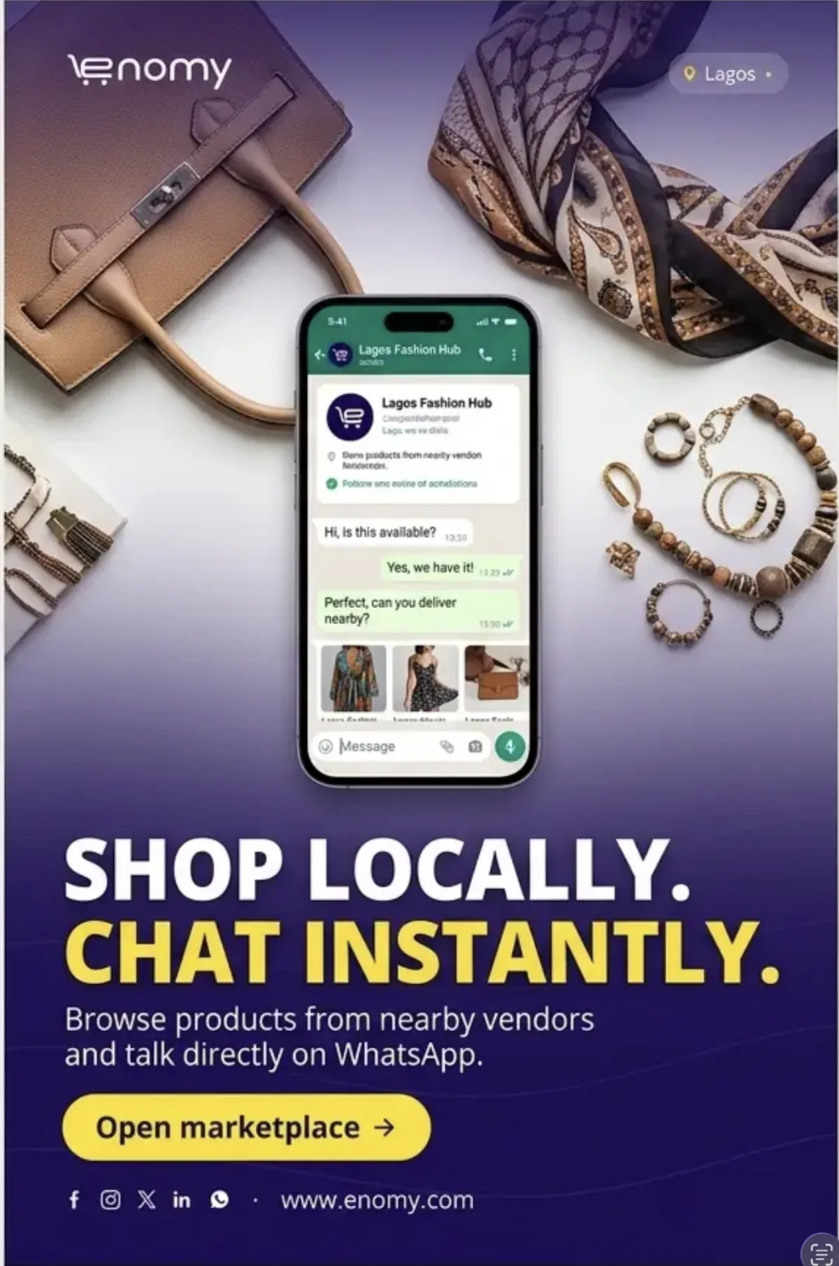 Reference overhead product flat lay with WhatsApp conversation